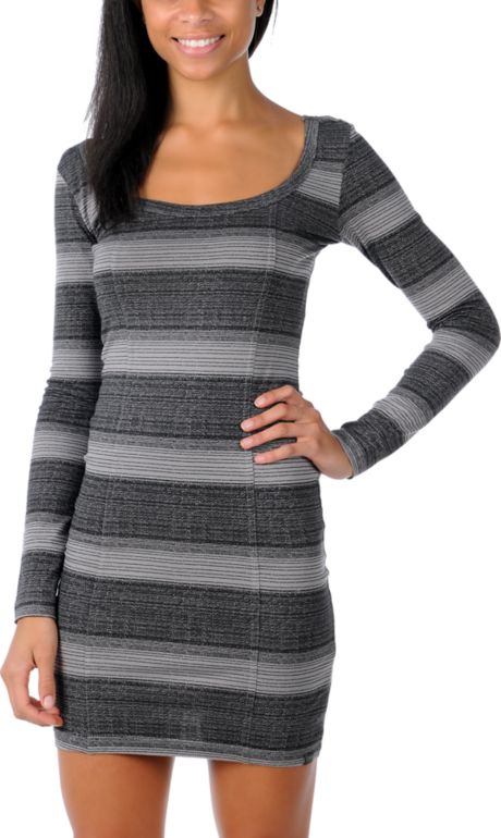 Billabong Bayside Stripe Long Sleeve Body Con Dress