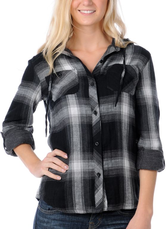 Fatal Charm Persona Black Plaid Hooded Flannel