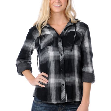 Fatal Charm Persona Black Plaid Hooded Flannel