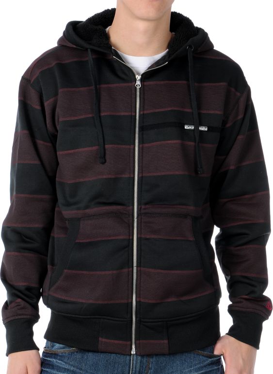 Volcom Pockito Black Stripe 2012 Hydro Sherpa Zip Tech Fleece
