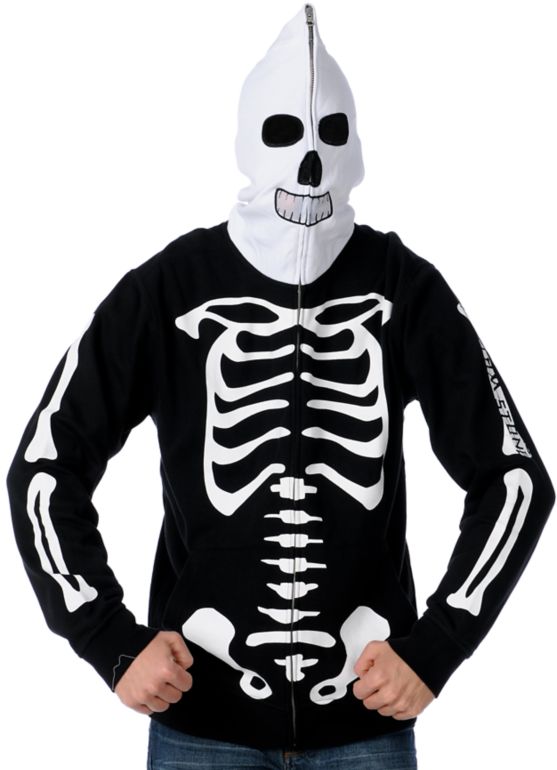 Volcom Fear Skeleton White & Black Full Zip Face Mask Hoodie