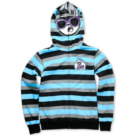 Neff Boys Yo Neff! Blue Stripe Full Zip Face Mask Hoodie