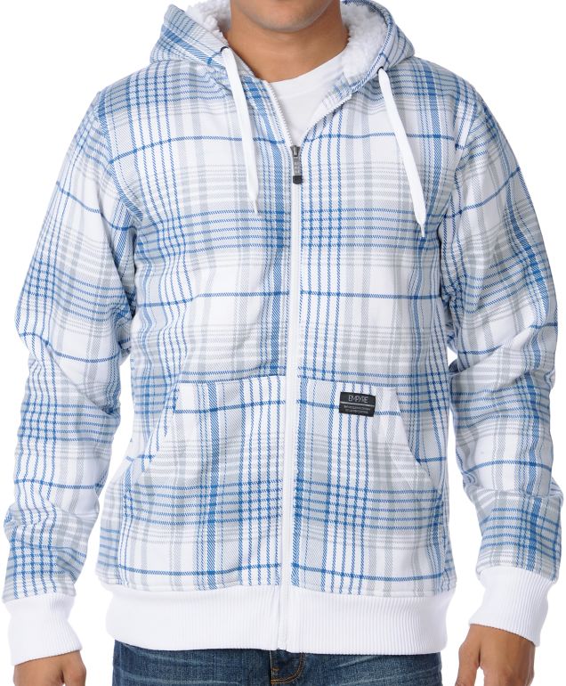 Empyre Aardwolf White & Blue Plaid Sherpa Fleece Hoodie