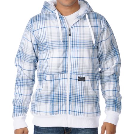 Empyre Aardwolf White & Blue Plaid Sherpa Fleece Hoodie