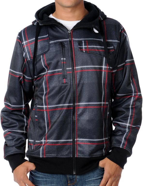 Empyre Proverb Black & Red Plaid 2012 Guys Zip Tech Fleece Hoodie
