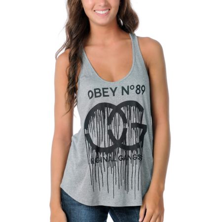 Obey OG Graffiti Heather Grey Girls Racerback Tank Top