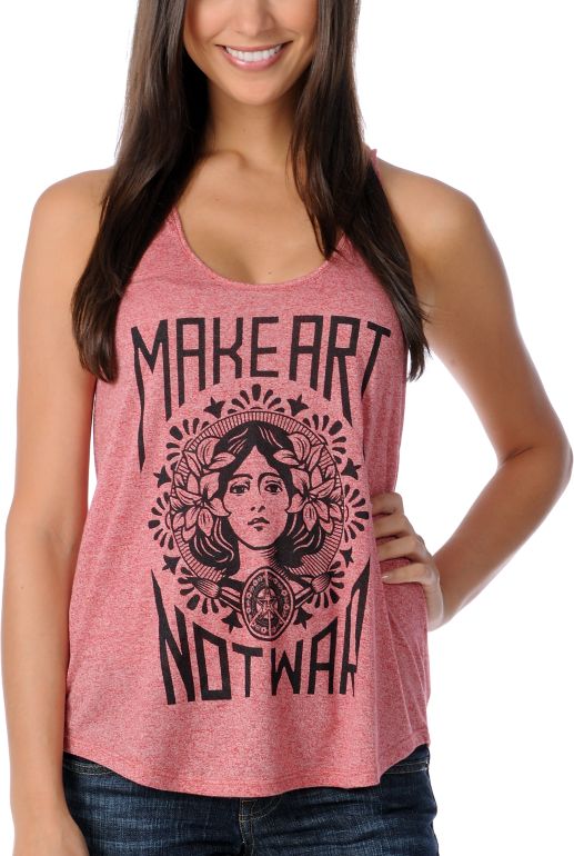 Obey Make Art Not War Red Girls Racerback Tank Top