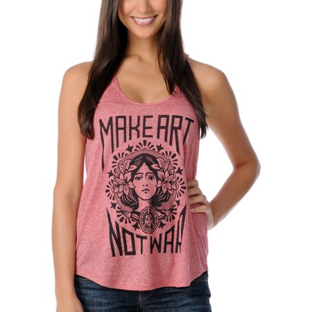 Obey Make Art Not War Red Girls Racerback Tank Top