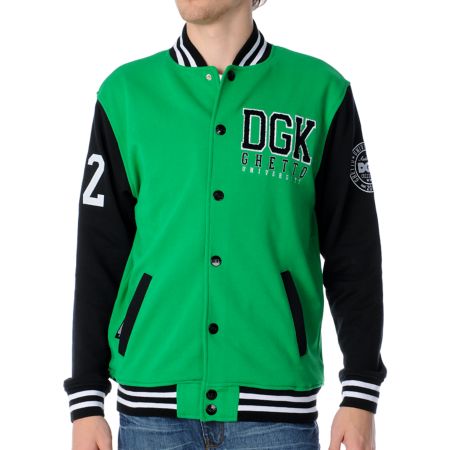 DGK Scholar Green Snap Up Fleece Varsity Jacket