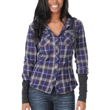 Empyre Girl Paradox Purple Plaid Hooded Flannel