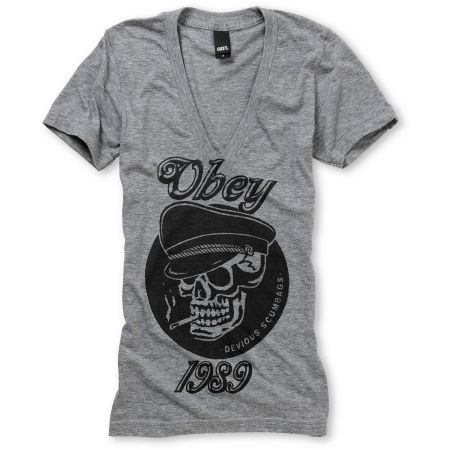 Obey Devious Scumbag Grey Deep V-Neck Tee Shirt