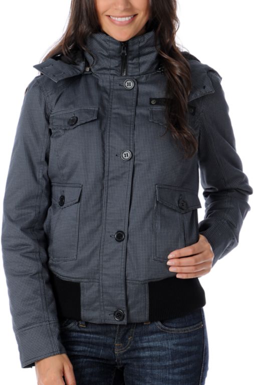 Coffee Shop Downtown Charcoal Twill Bomber Jacket