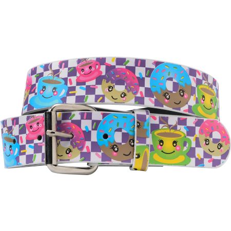 Coffee Donuts Purple Checkerboard Graphic Print Girls Belt