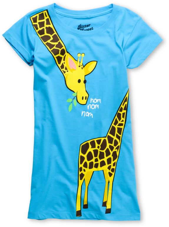 Bitter Sweet Giraffe Wrap Turquoise Tee Shirt