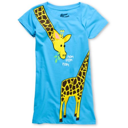 Bitter Sweet Giraffe Wrap Turquoise Tee Shirt