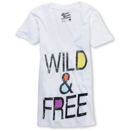 Bitter Sweet Wild N Free White V-Neck Tee Shirt