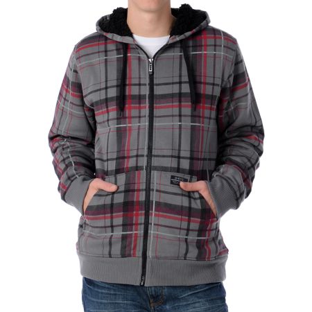 Empyre Caveat Charcoal Plaid Sherpa Fleece Hoodie