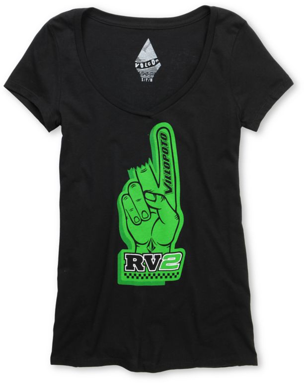 Volcom Girls RV2 Champ Black V-Neck Tee Shirt