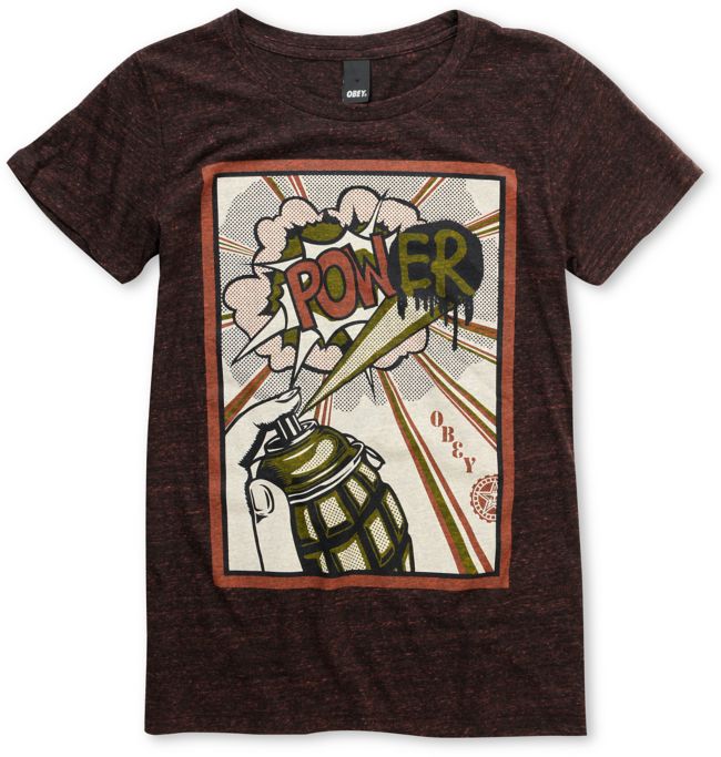 Obey Girls Power Burgundy Red Triblend Tee Shirt