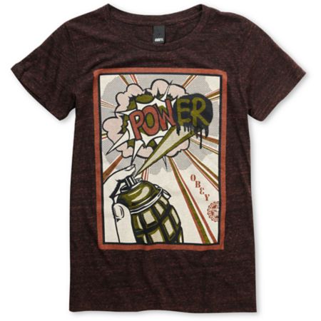 Obey Girls Power Burgundy Red Triblend Tee Shirt