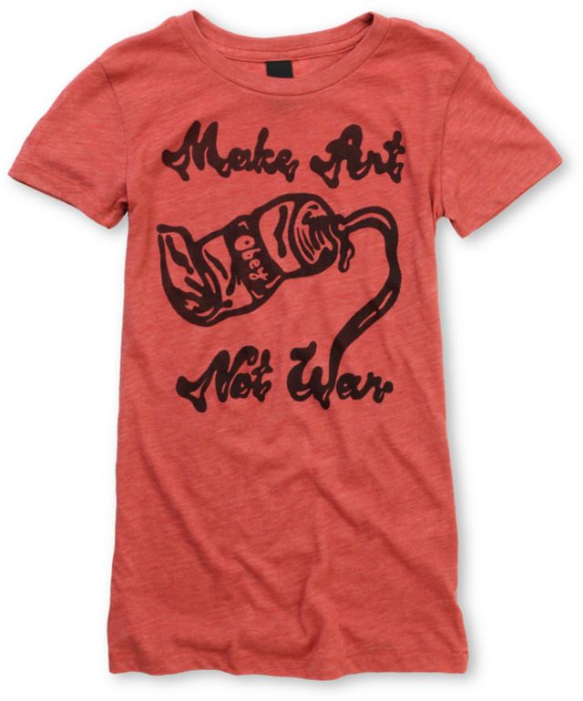 Obey Paint Make Art Not War Red Girls Tee Shirt