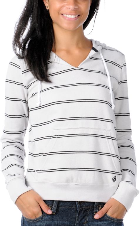 Volcom Girls Stripe Stack Grey Pullover Hoodie