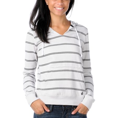 Volcom Girls Stripe Stack Grey Pullover Hoodie