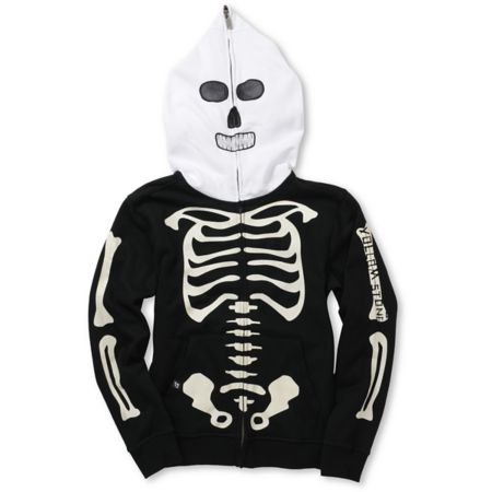Volcom Boys Fear Skeleton Black Full Zip Face Mask Hoodie