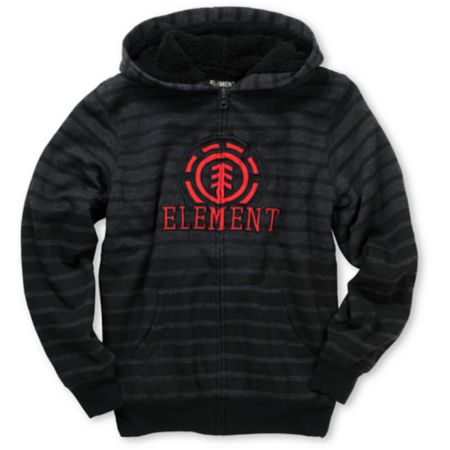 Element Boys Russel Black Stripe Sherpa Zip Up Hoodie