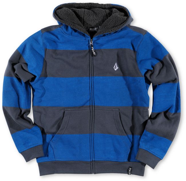 Volcom Getta Charcoal & Blue Sherpa Fleece Zip Hoodie