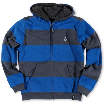 Volcom Getta Charcoal & Blue Sherpa Fleece Zip Up Hoodie