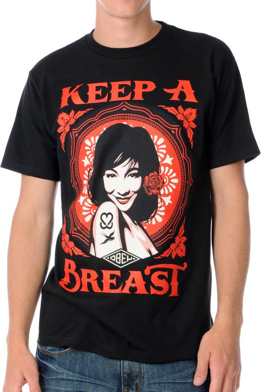 Obey x Keep A Breast Foundation Black Tee Shirt