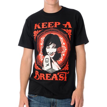 Obey x Keep A Breast Foundation Black Tee Shirt