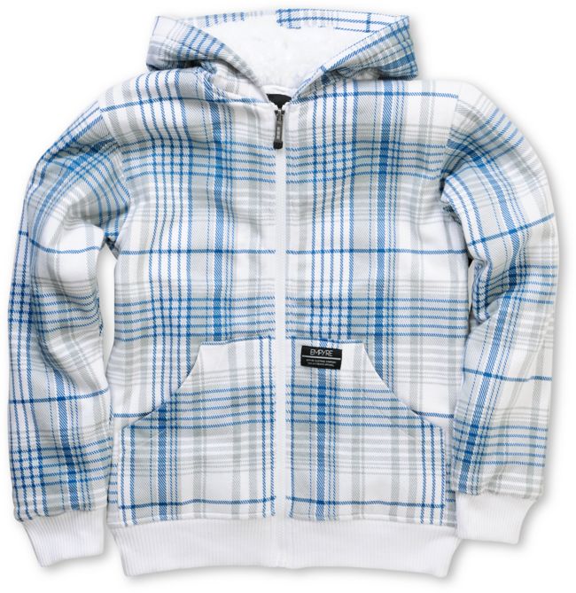 Empyre Boys Aardwolf White & Blue Plaid Sherpa Fleece Hoodie
