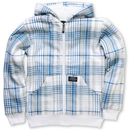 Empyre Boys Aardwolf White & Blue Plaid Sherpa Fleece Hoodie