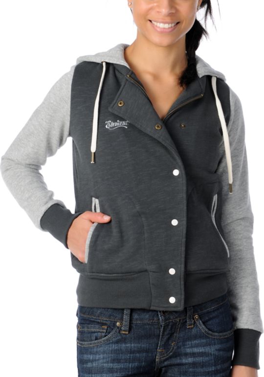 Element Girls Sandbox Charcoal Hooded Letterman Jacket