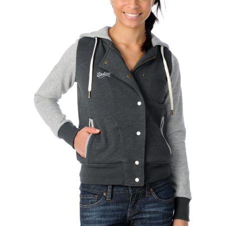 Element Girls Sandbox Charcoal Hooded Letterman Jacket