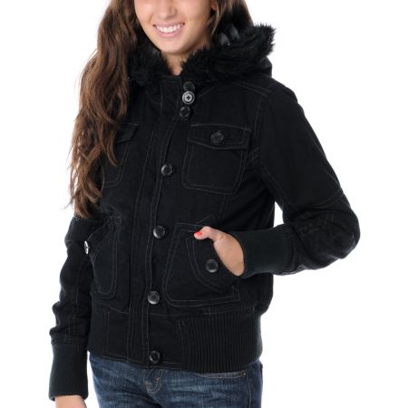 Fox Girls Lexie Black Bomber Jacket