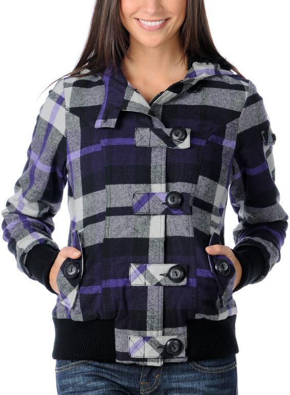 Fox Girls Bossa Nova Purple Plaid Bomber Jacket