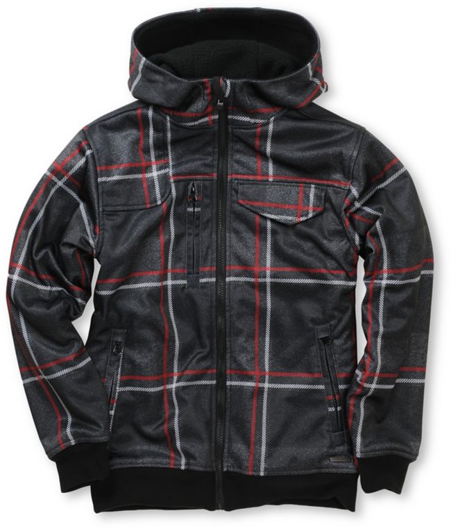 Empyre Proverb Black & Red Plaid 2012 Boys Zip Tech Fleece Hoodie