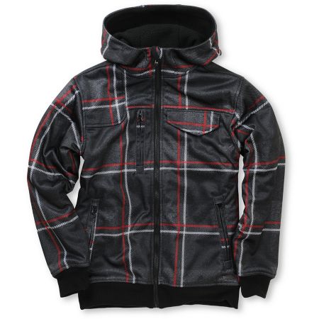 Empyre Proverb Black & Red Plaid 2012 Boys Tech Fleece Zip Up Hoodie