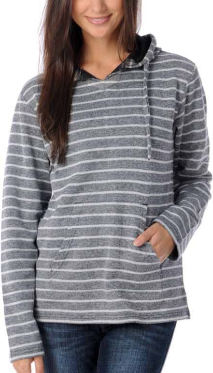 Wear Wash Repeat Girls Heather Black & White Stripe Poncho