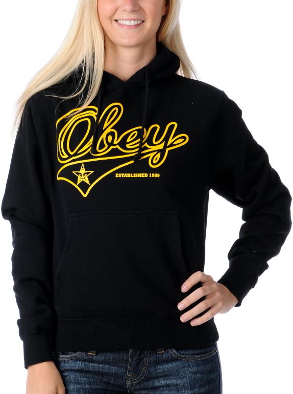 Obey Girls Script Black Pullover Hoodie