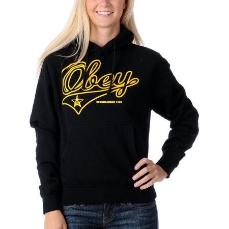 Obey Girls Script Black Pullover Hoodie