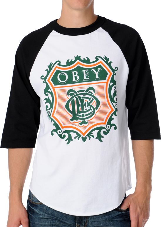 Obey Low Life Monogram White Baseball Tee Shirt