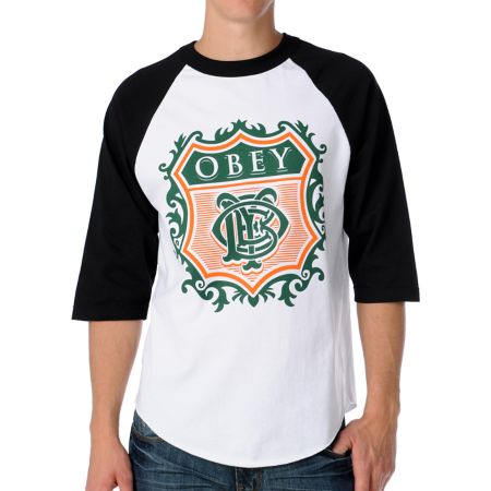 Obey Low Life Monogram White Baseball Tee Shirt