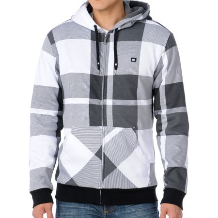 DC 2012 Cupert 2 White Plaid Sherpa Zip Up Hoodie 