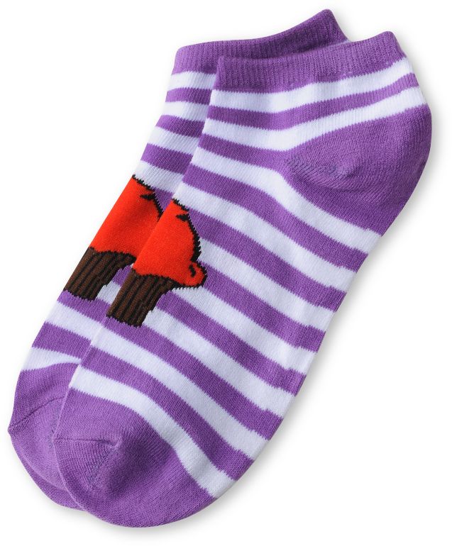 Cupcake Purple Stripe No Show Girls Socks