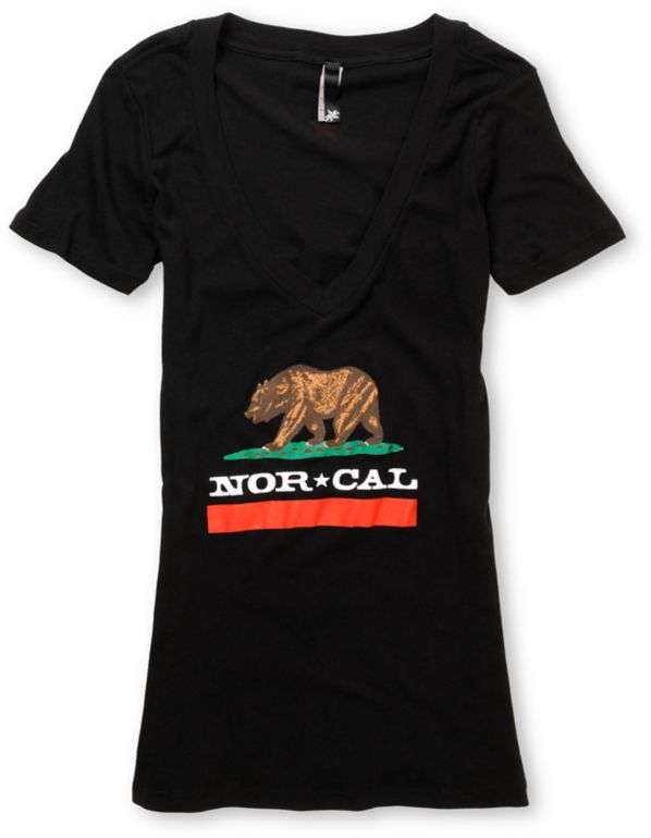 Nor Cal Republic Girls Deep V-Neck Black Tee Shirt