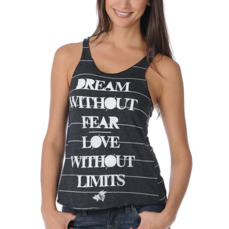Glamour Kills Dream Without Fear Stripe Charcoal Racerback Tank Top